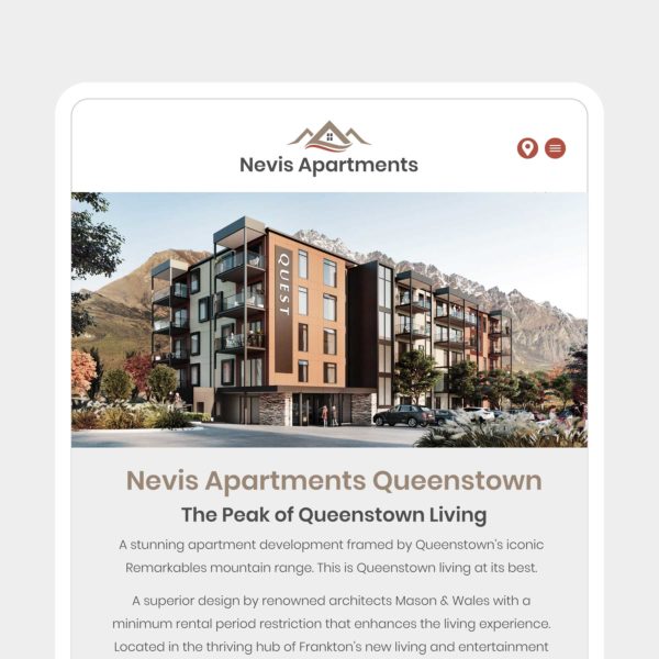 Nevis Apartments Accommodation Queenstown Web Design